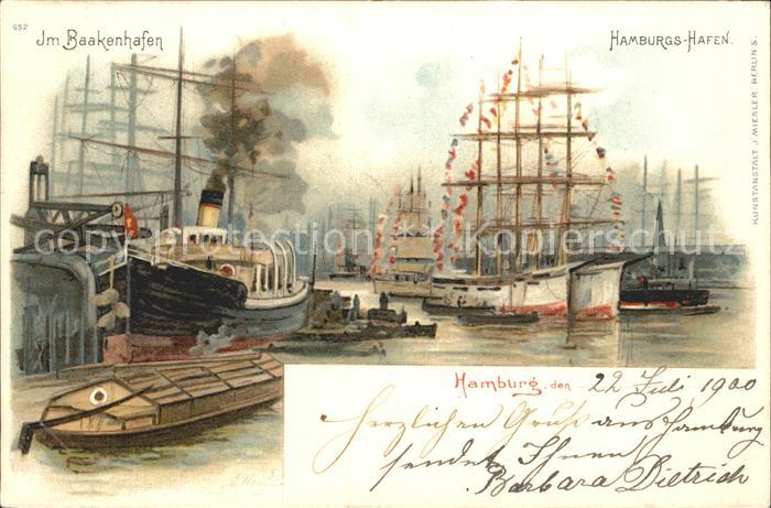 Segelschiffe Hamburg Baakenhafen Litho