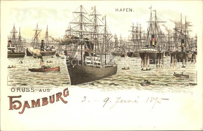 Segelschiffe Hamburg Hafen Litho