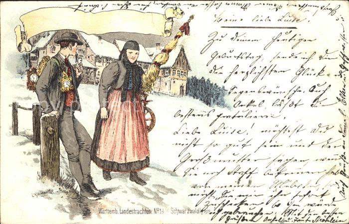 Trachten Württembergische Landestrachten Litho