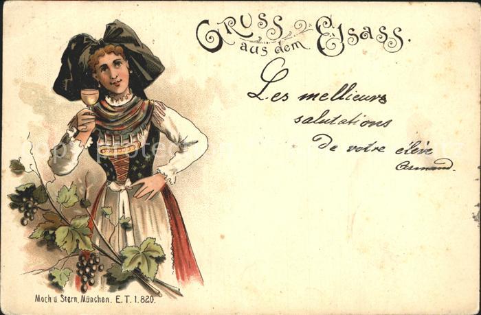 Trachten Alsace Wein Trauben Litho