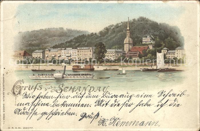Verlag Hagelberg W. Nr. 36905 Schandau Seitenraddampfer Litho