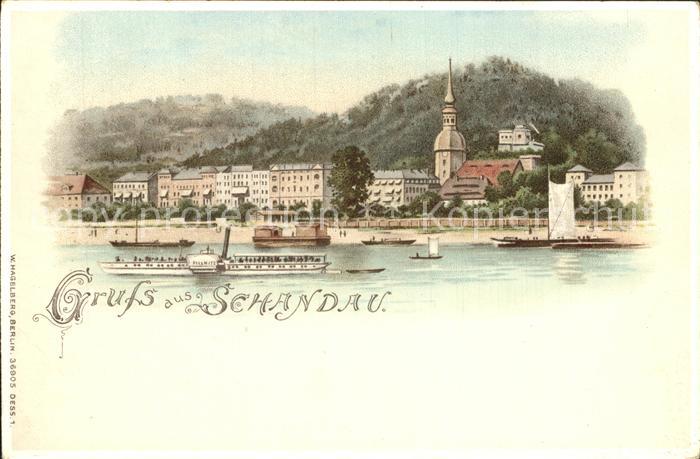 Verlag Hagelberg W. Nr. 36905 Schandau Seitenraddampfer Litho