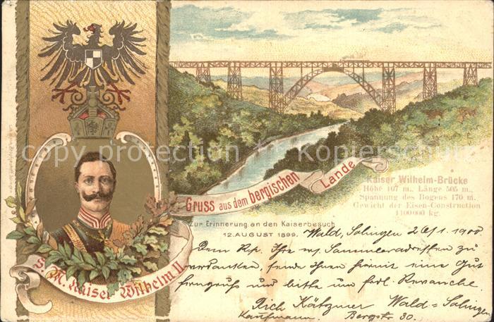 Wilhelm II Kaiser-Wilhelm-Bruecke Bergisches Land Litho