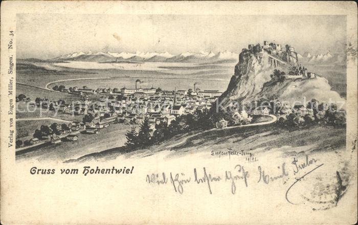 FELLE Eugen (1869-1934) Kuenstlerkarte Hohentwiel