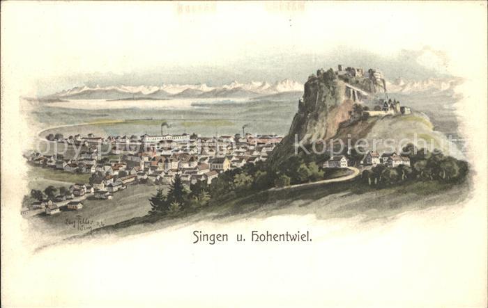 FELLE Eugen (1869-1934) Kuenstlerkarte Singen und Hohentwiel