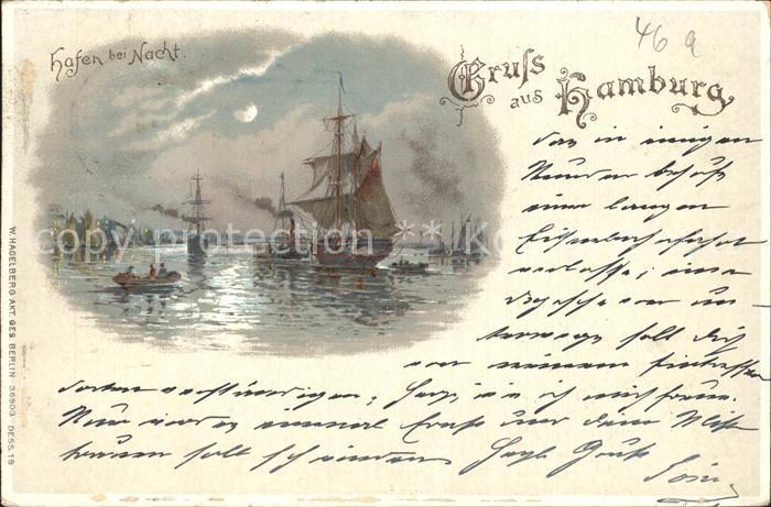 Verlag Hagelberg W. Nr. 36903 Hamburg Hafen Segelschiff Litho