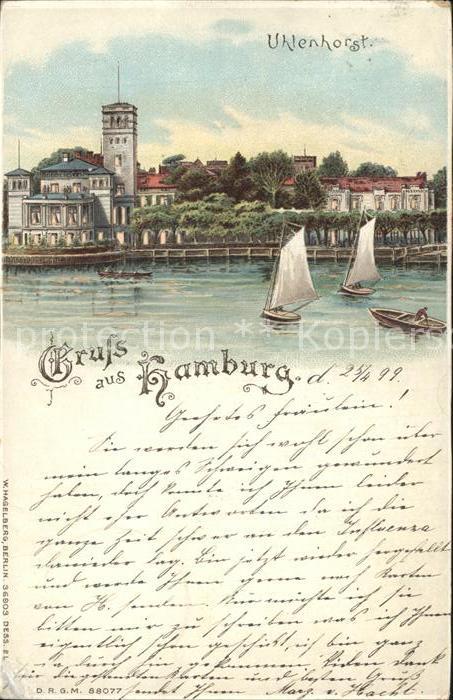 Verlag Hagelberg W. Nr. 36903 Hamburg Uhlenhorst Segelboote Litho