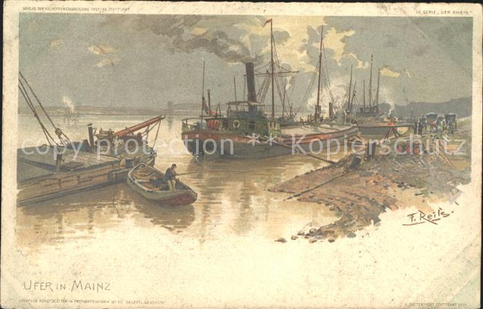 Reiss Fritz Ufer Mainz Fischkutter Litho