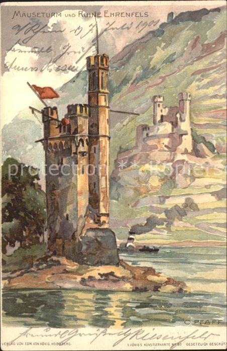 Pfaff C. Mäuseturm Ruine Ehrenfels Litho
