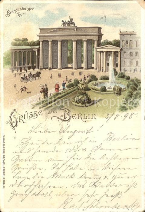 Verlag Hagelberg W. Nr. 36900 Berlin Brandenburger Tor Litho