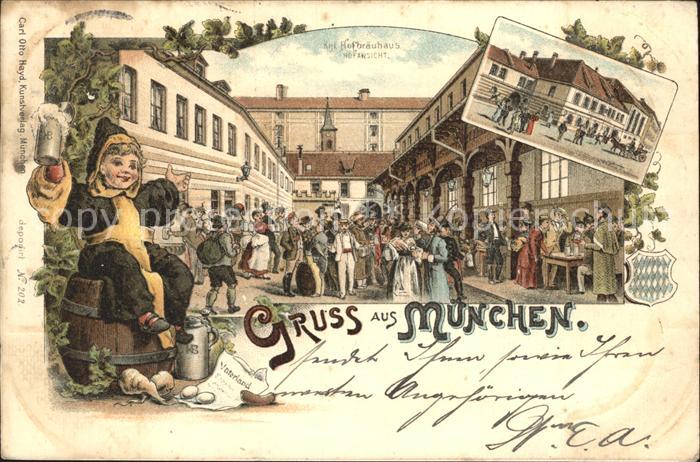 Muenchner Kindl Muenchen Hofbraeuhaus Hofansicht Litho