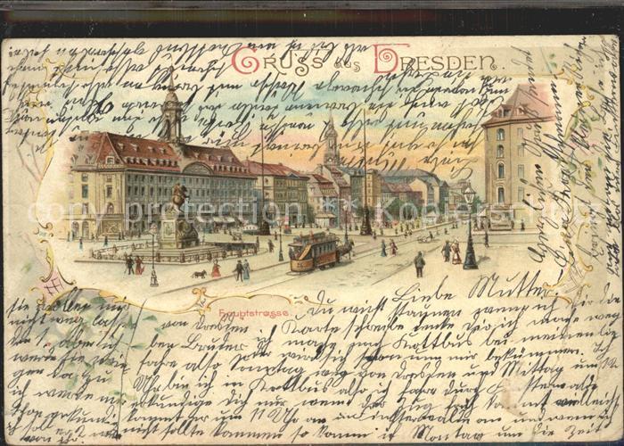 Strassenbahn Dresden Hauptstrasse Litho