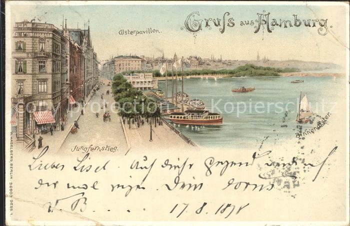 Verlag Hagelberg W. Nr. 36903 Hamburg Alsterpavillon Jungfernstieg Litho