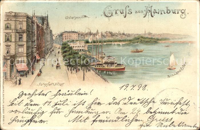 Verlag Hagelberg W. Nr. 36903 Hamburg Jungfernstieg Alsterpavillon Litho