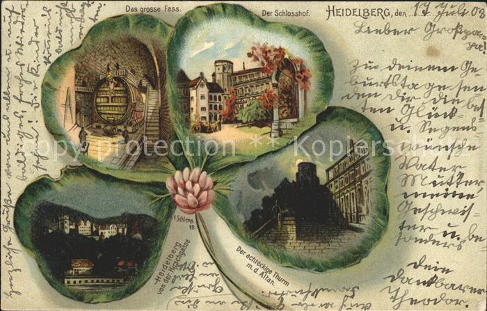 Kleeblatt-Litho Heidelberg Das grosse Fass Schlosshof