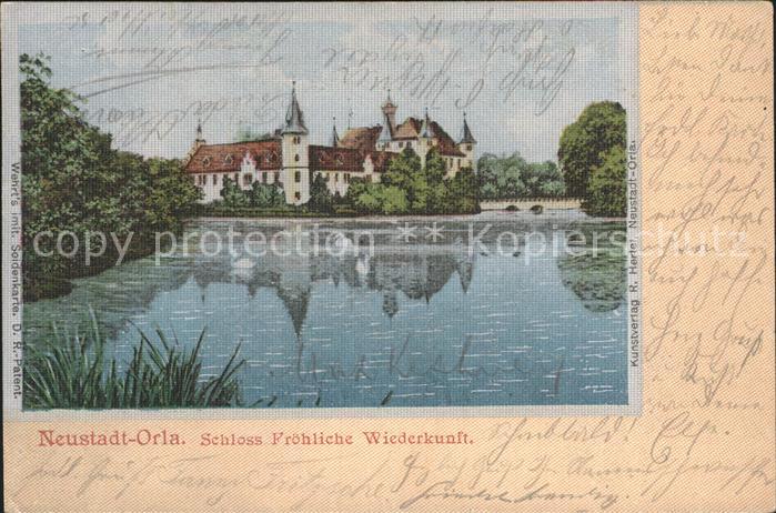 Seidenkarte imitiert Neustadt-Orla Schloss Fröhliche Wiederk