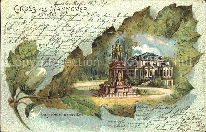 Eichenblatt-Litho Hannover Kriegerdenkmal Neues Haus Lith