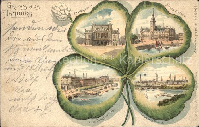 Kleeblatt-Litho Hamburg Stadttheater Neues Rathaus Lomb