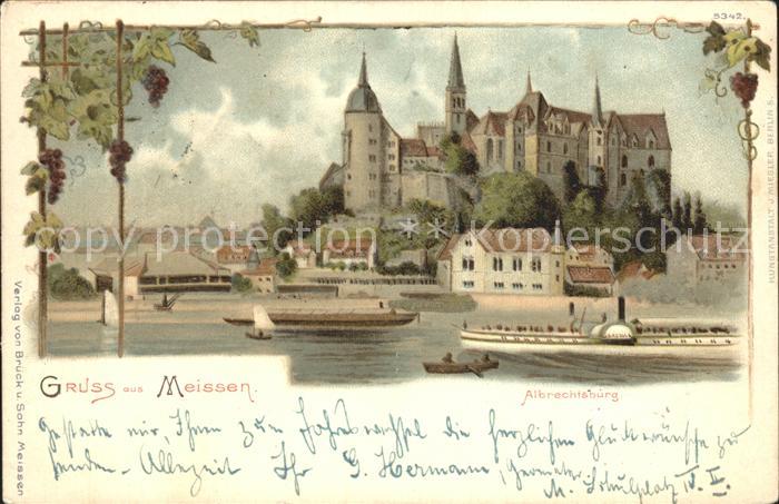 Meissen Elbe Sachsen Albrechtsburg Elbe Dampfer Kuenstlerkarte