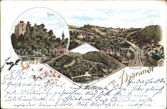 Tharandt Ruine Teich Totalansicht Litho