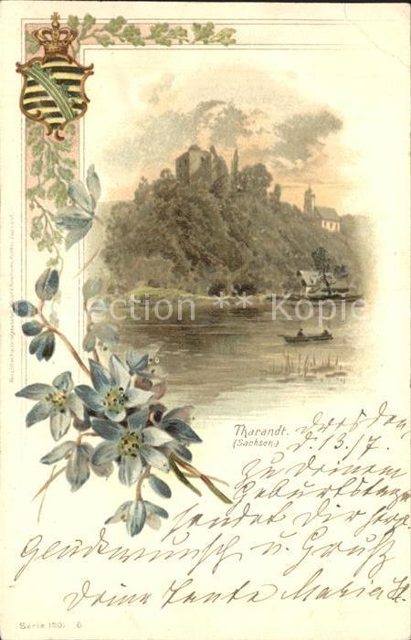 Tharandt Schlossteich Ruine Kirche Blumen Kuenstlerkarte