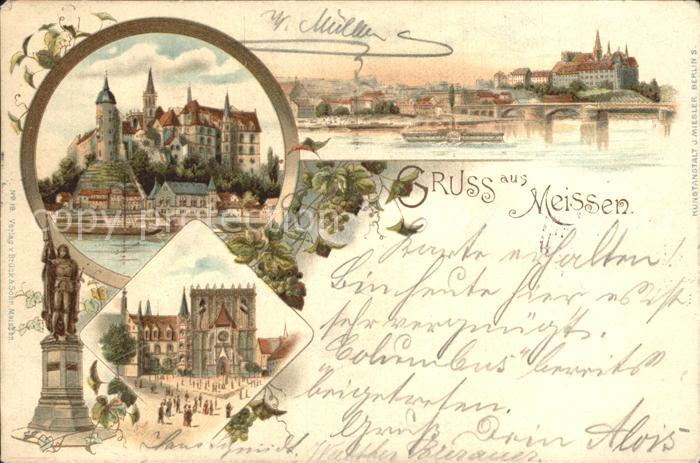 Meissen Elbe Sachsen Burgberg Albrechtsburg Dom Elbbruecke Denkmal Litho