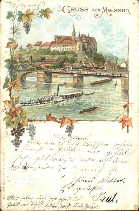 Meissen Elbe Sachsen Elbe Dampfer Bruecke Burgberg Albrechtsburg Reichspost Lith