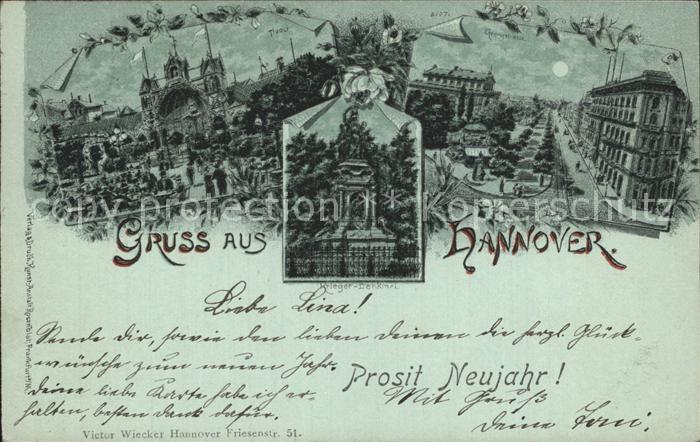 HANNOVER  CITY Tivoli Georgstrasse im Mondschein Kriegerdenkmal Reichspost