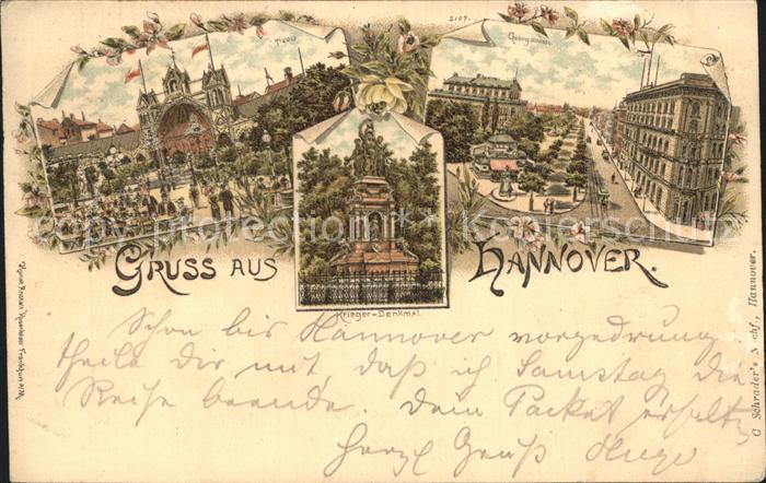 HANNOVER  CITY Tivoli Georgstrasse Kriegerdenkmal Reichspost Litho