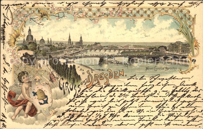 DRESDEN Elbe Neue Carola Bruecke Litho