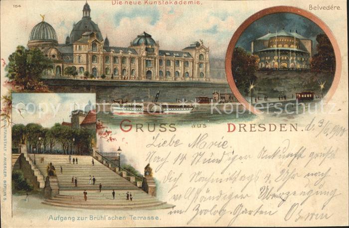 DRESDEN Elbe Kunstakademie Belvedere Aufgang zur Bruehlschen Terrasse Litho