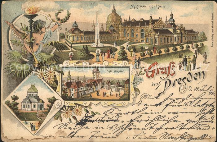 DRESDEN Elbe Ausstellungshalle Altes Belvedere Alt Dresden Reichspost Litho