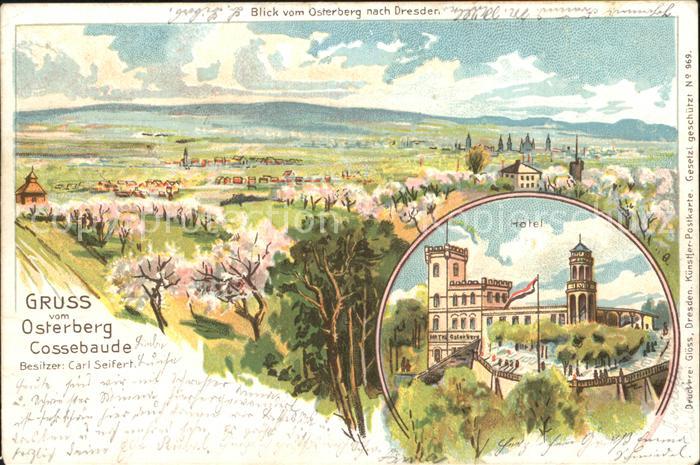 Cossebaude Blick vom Osterberg nach Dresden Hotel Litho