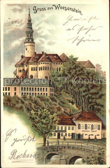 Weesenstein Kirche Wirtschaft Bruecke Kuenstlerkarte