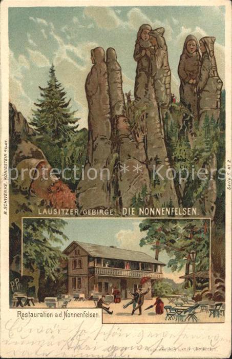 Jonsdorf Bergrestaurant Nonnenfelsen Lausitzer Gebirge Litho