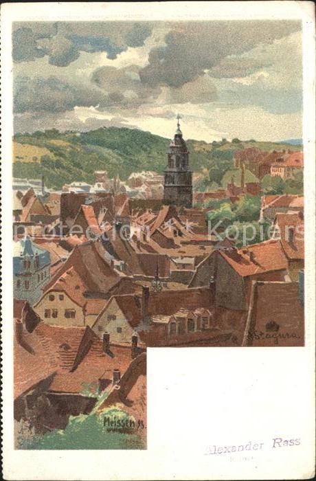 Meissen Elbe Sachsen Altstadt mit Frauenkirche Reichspost Kuenstlerkarte
