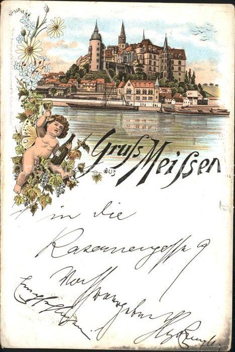 Meissen Elbe Sachsen Burgberg Albrechtsburg Litho Reichspost