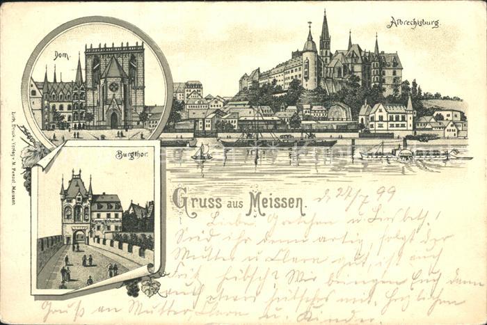 Meissen Elbe Sachsen Burgberg Albrechtsburg Dom Burgtor Litho Reichspost