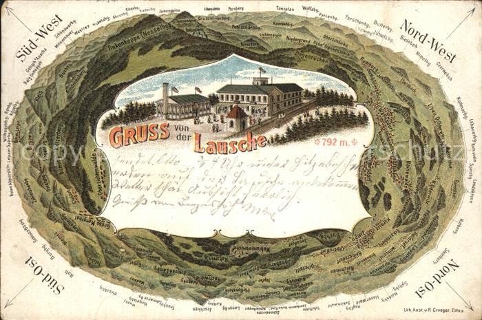 Waltersdorf Zittau Bergrestaurant Rundschau um den Berg Lausche Litho