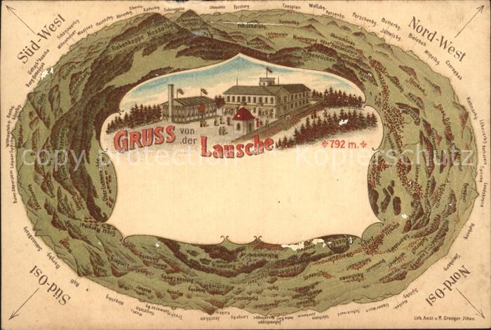 Waltersdorf Zittau Bergrestaurant Rundschau um den Berg Lausche Litho