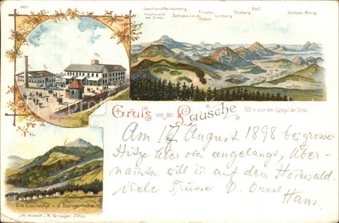 Waltersdorf Zittau Bergrestaurant Lausche Saengerhoehe Panorama Erzgebirge Litho