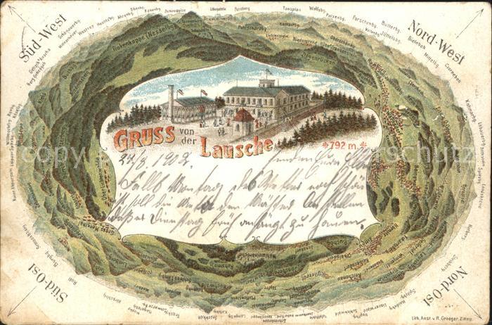 Waltersdorf Zittau Bergrestaurant Rundschau um den Berg Lausche Litho