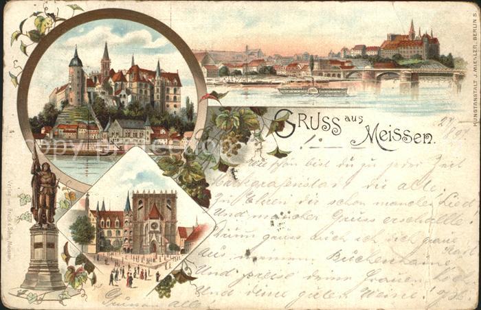 Meissen Elbe Sachsen Burgberg Albrechtsburg Dom Elbbruecke Denkmal Litho Reichsp