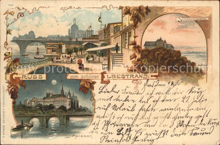 Meissen Elbe Sachsen Elbbruecke Albrechtsburg Elbestrand Scharfenberg Litho