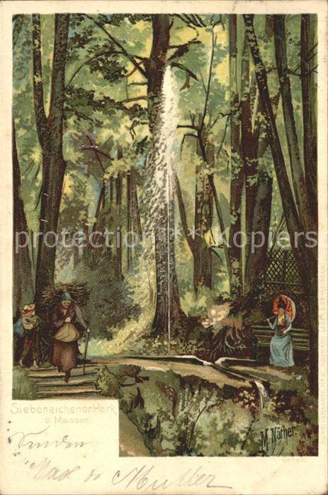 Meissen Elbe Sachsen Siebeneichener Park Kuenstlerkarte