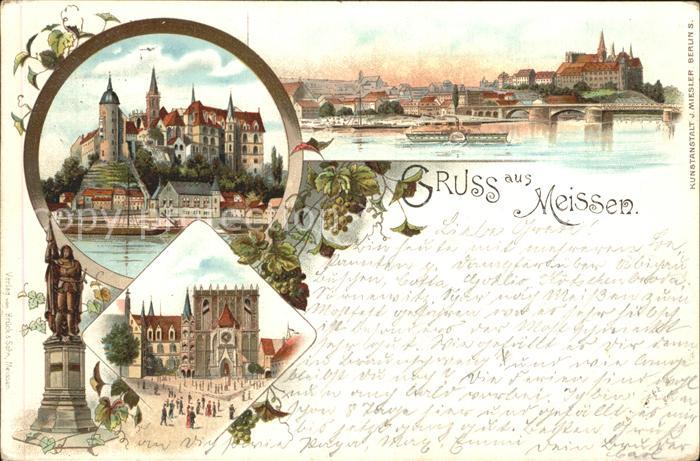 Meissen Elbe Sachsen Burgberg Albrechtsburg Dom Elbbruecke Denkmal Litho Reichsp
