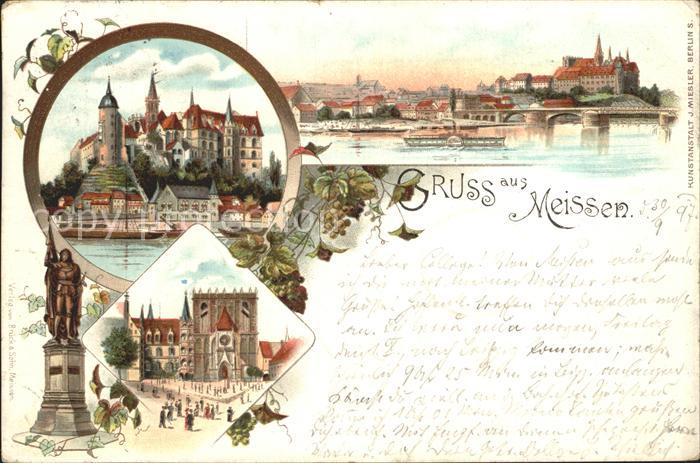 Meissen Elbe Sachsen Burgberg Albrechtsburg Dom Elbbruecke Denkmal Litho Reichsp