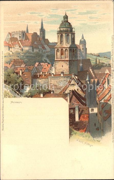 Meissen Elbe Sachsen Altstadt Frauenkirche Albrechtsburg Kuenstlerkarte