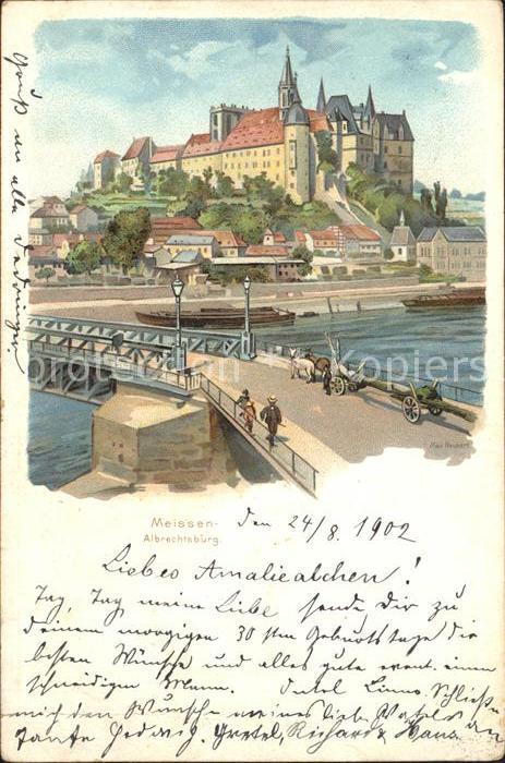Meissen Elbe Sachsen Elbbruecke Burgberg Albrechtsburg Kuenstlerkarte