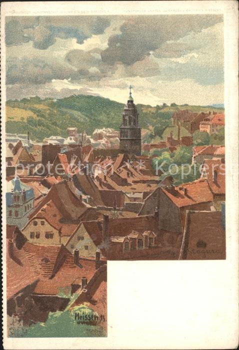 Meissen Elbe Sachsen Altstadt mit Frauenkirche Kuenstlerkarte Reichspost